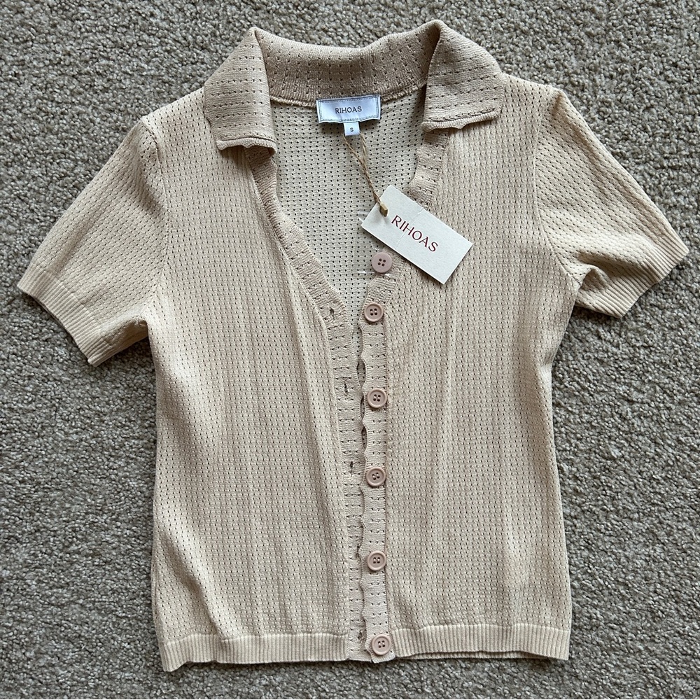 NWT Rihoas | Crochet Short Sleeve Polo